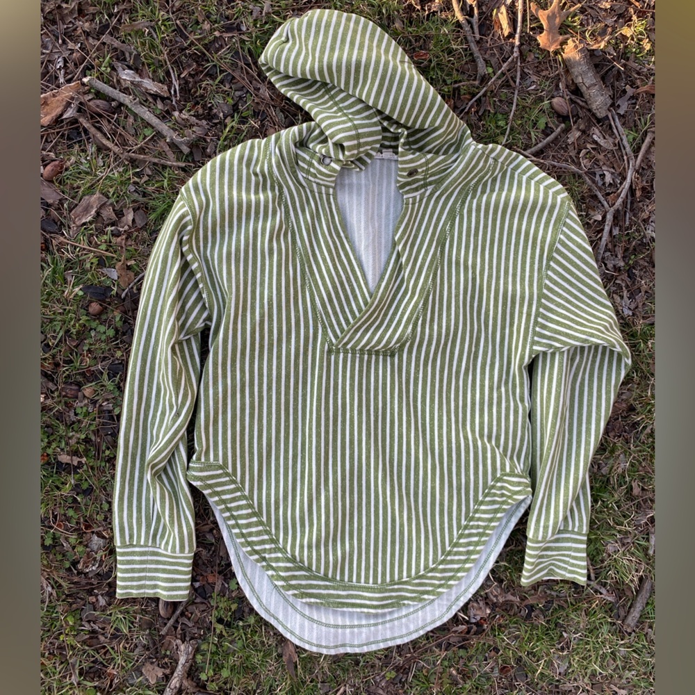 Green and White Striped Hoodie